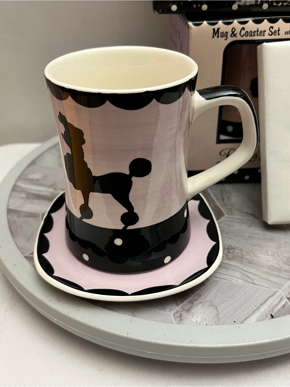 Set of 2 HuesnBrews Poodle Mug & Coaster Sets Pink Black 13 Oz Dog Lover - Picture 8 of 14